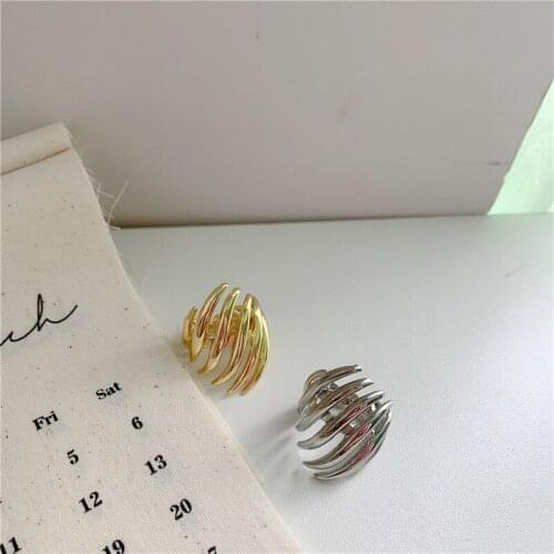 SRCOI Trendy Fashion Geometric Irregular Metal Scratch Ring Retro Exaggerated Punk Simple Claw Rings For Women Party Jewelry