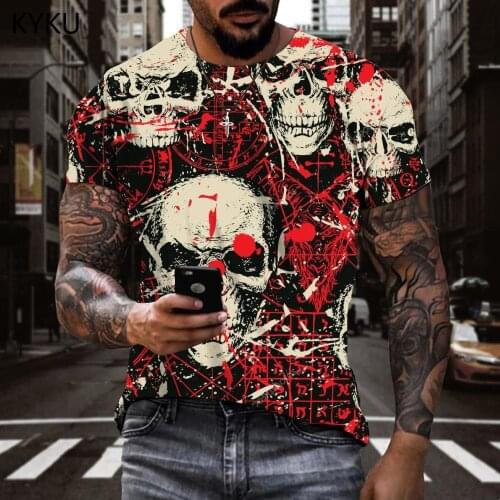 KYKU Brand Skull T-shirt Men Halloween Tshirts Casual Blood T-shirts 3d Hip Hop Shirt Print Mens Clothing Punk Rock Fashion