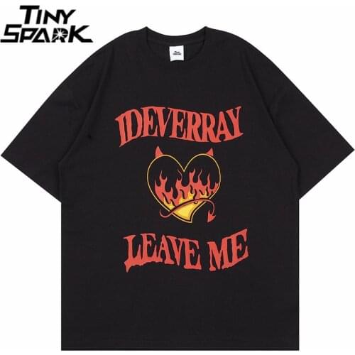 Men Hip Hip Streetwear T-Shirt Devil Heart Fire Flame Letter Print Tshirt 2021 Harajuku Cotton Casual Short Sleeve T Shirt Black