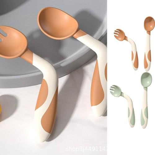 Baby Tableware Set Silicone Spoons Forks Freely Curved Fork & Spoon Set Childrens Dinnerware Kids ​Healthy Food Supplement Ne