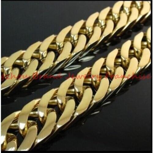8"-40" Charming Mens Stainless Steel 10mm Yellow Gold color Cuban Curb Chain Necklaces Fashion Jewelry