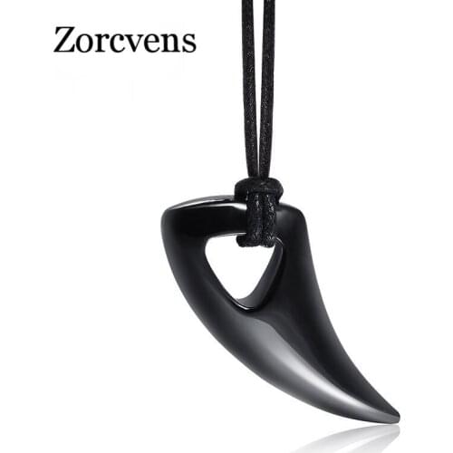 ZORCVENS Black Sliver Color 316L Stainless Steel Necklace Bull Horn Design Man Jewelry Punk Biker Mens Pendants Necklaces