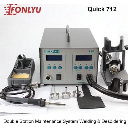 QUICK 712 2 in 1 Soldering Station Hot Air Gun Rework Station Digital Display Adjustable Soldering Iron For PCB Soldering Repair