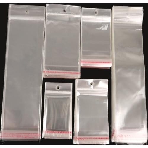 Wholesale 100pcs/lot Clear Self Adhesive Seal Plastic Storage Bag OPP Poly Pack Bag Retail Packaging Package Bag With Hang Hole