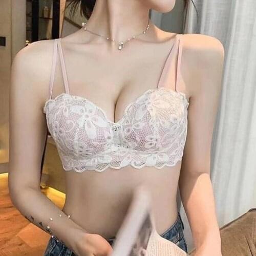 Sweet girl sexy lace embroidered underwear small chest gathered adjustment type no steel ring bra