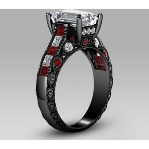 Christmas Promostion Fashion Jewelry Prong Setting Women Wedding 10kt black gold filled Red Garnet Bridal Band Ring Gift