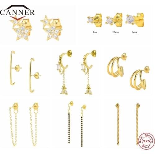 CANNER Real 925 Sterling Silver Fashion Piercing Cartilage Stud Earrings for Women Earring Silver 925 Fine Jewelry Pendientes