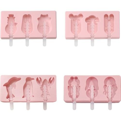Silicone Ice Cream Mold DIY 3 With Pink Chocolate Bar Mold Cartoon Animal Series Freeze Baking Kitchen Tools Easy To Demold