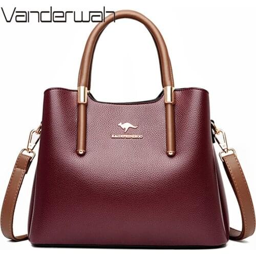 VANDERWAH Genuine Casual Tote Bag Luxury Handbags Women Bags Designer Purses and Handbag High Quality Leather 3 Layers Hand Bags