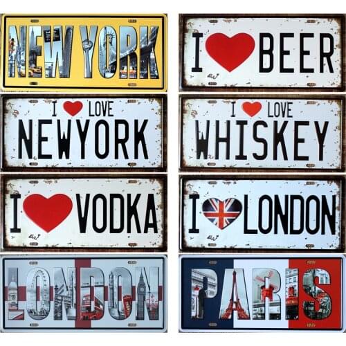 Vintage Poster English Alphabet Car Number License Plate Plaque Metal Tin Signs Bar Club Wall Garage Home Decoration 15*30cm