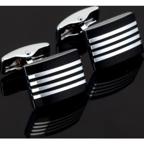 Trendy Square Black Classic Silvery streaking Enamel Pattern Metal Copper Cuff Links Wedding For Men Dress Shirt Accessories