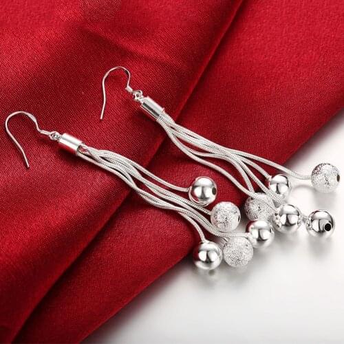 Silver 925 Earrings for Women Long Tassel Beads Earring Set Korean Style Fashion Jewelry Femme Brincos Pendientes Bijoux Gifts