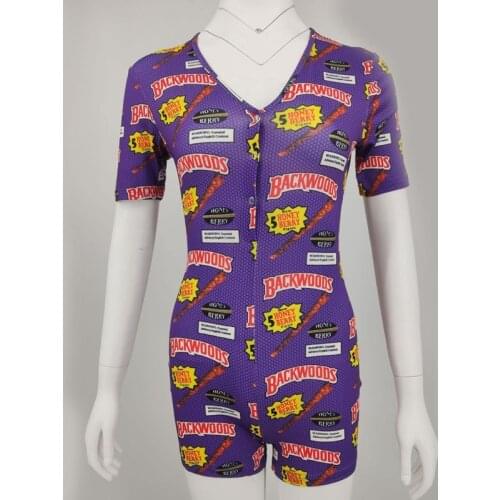 2021 Summer Tight Bodysuit Women Pyjama Combinaison Short Sexy V-neck Cigar Short-sleeved Backwoods Onsies for Adults Pijama