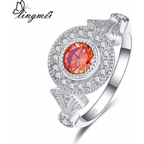 Lingmei Women Wedding Gorgeous Round YellowWhite Cubic Zircon Elegant Silver Color Ring Size 6-9 Bague Femme Anniversary