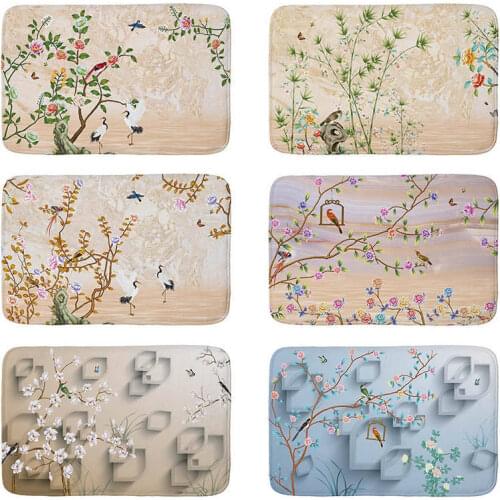 1pcs 40*60cm Flower Birds Printing Doormat Flannel Home Decoration Non-slip Floor Mat Cat Door Mat Tapis de bain felpudo mat34