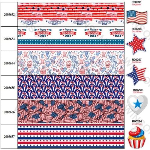 10yards USA pattern independent day printed grosgrain ribbon,planar resins 30 pcs