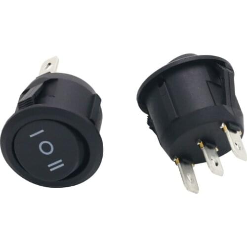 5pcs 10pcs KCD1 23mm round 3-pin three-speed 250V 6A marine black switch SPST ON/OFF/ON embedded rocker position switch copper