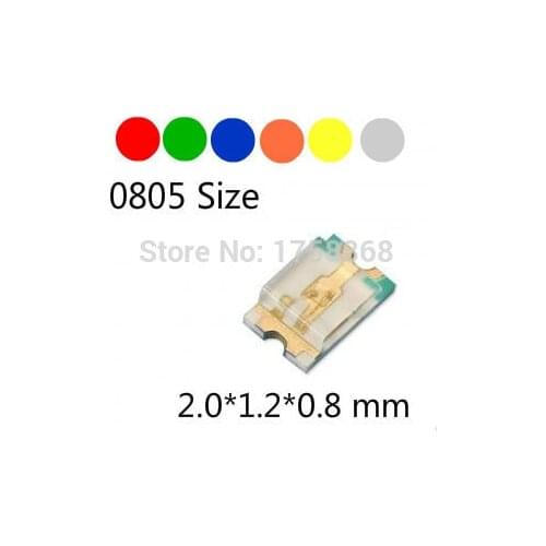 500pcs 0805 SMD LED 2012 LED Red/Green/Blue/White/Yellow/Amber(Orange) LED Diode Light R/G/B/W/Y/A Size 2.0*1.2*0.8mm