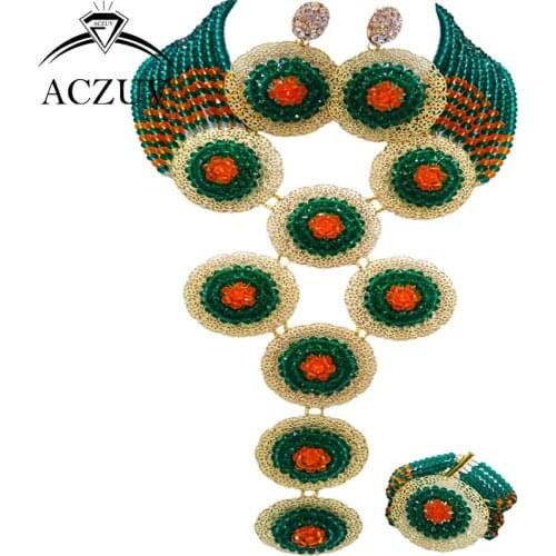 ACZUV Brand Army Green Orange African Jewelry Set Bead Black Women Nigerian Wedding Accessories A10R020