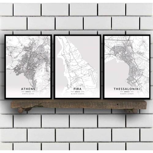 Athens Fira Thessaloniki Greece Map Poster
