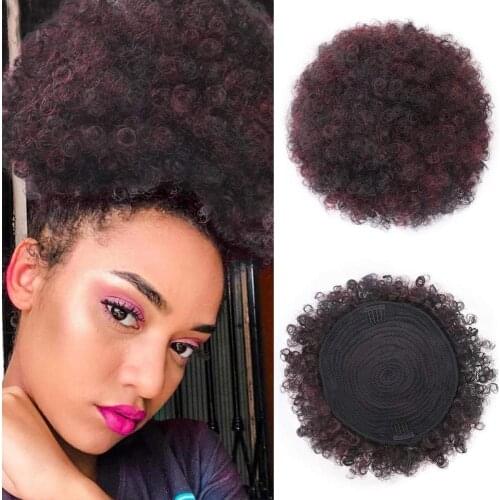 Short Afro Puff Synthetic Hair Bun Chignon Hairpiece For Women Drawstring Ponytail Kinky Curly Updo Clip Hair Extensions