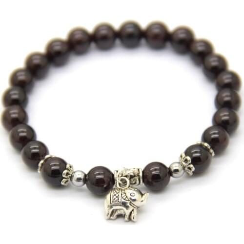 Ailatu Fashion Jewelry Natural Onyx Garnet Semi-Precious Stone Beads Elephant Lucky Charm Bracelet Girls Gift