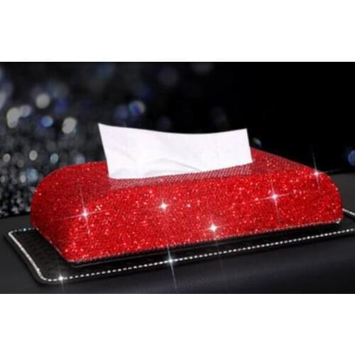 Bling Crystal Car Tissue Box Sun Visor Diamond Leather Auto Tissue Paper Holder Case Sunvisor Hanging Napkin Car Accessories