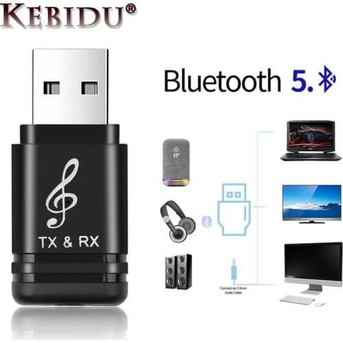 Kebidu Bluetooth 5.0 Receiver Transmitter Audio Mini 3.5mm AUX Stereo Music Car PC Wireless Transmitter Headphone USB Adapter