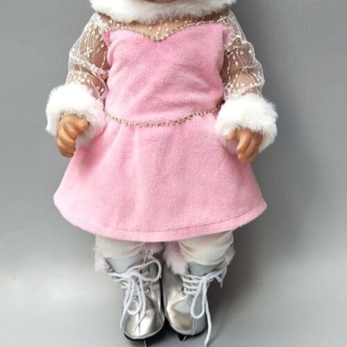Baby Doll Pink Skatesuit Dress with Pants for 18 Inch Girl Doll Winter Skate Dress Doll Clothes