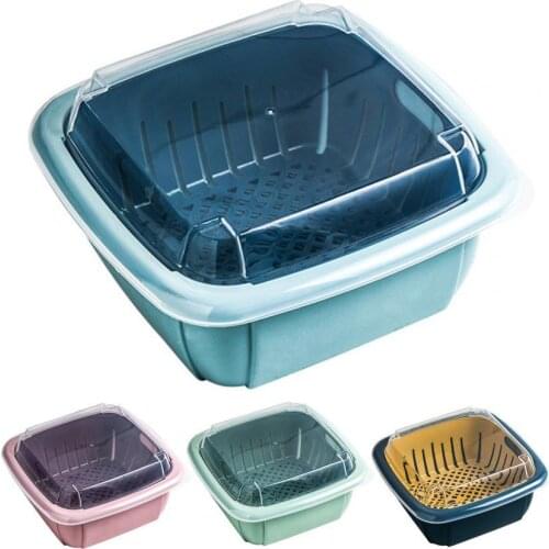 Drain Basket Double-layer Separation Design PP Food Strainer Colander Bowl Multifunctional Fresh-keeping Box with lid for Home
