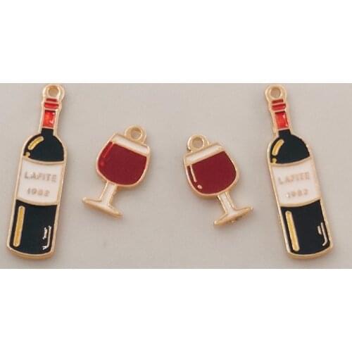 10pcs wine bottle and cup enamel charm for jewelry making fashion earring pendant bracelet necklace charms diy design charms