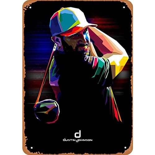 Fanzi Vintage Look Metal Sign Golfer Popart Dustin Johnson WPAP 8"X12" Tin Plate Wall Decor