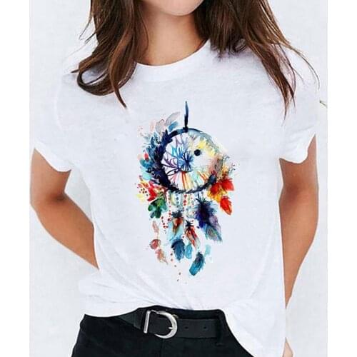 Womens Casual T-shirt Summer Casual Pattern Print O-neck Short Sleeve Pullover T-shirt Summer Leisure Loose Футболка