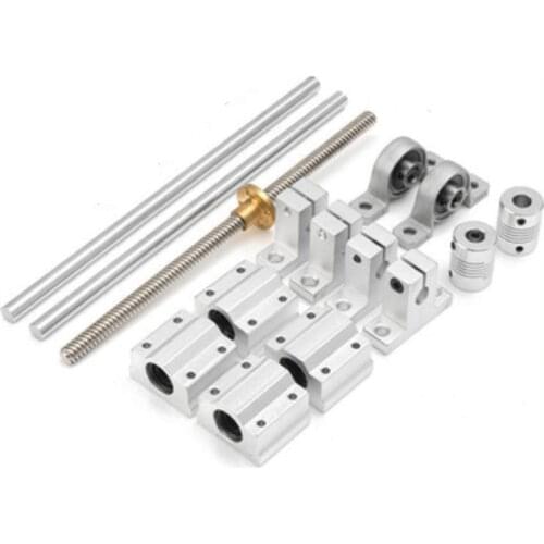 15Pcs/set T8 Lead Screw 8-400mm DIY Optical Axis Guide Rail Bearing Seat Linear Guide Shaft Support Trapezoidal Screw Set