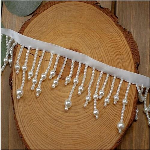 Handmade beading imitation pearls tassel hanging lace diy clothes lace accessories white pearls with cuffs decorative