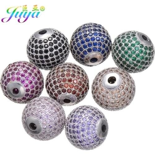 Micro Pave Colorful Zircon Hand made 14mm Metal Disco Ball Beads Accessories For Women Men Natural Stone Pearls Jewelry Making