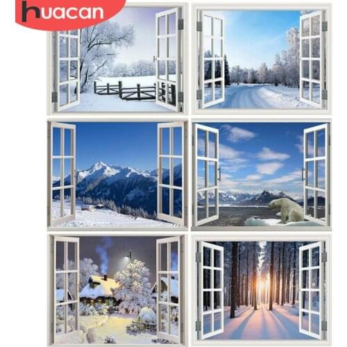 HUACAN 5D DIY Picture By Numbers Winter Landscape Unique Gift Wall Art HandPainted Paint By Number Window Decoration