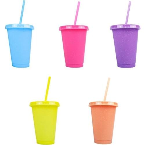 Creative Straw Cup Sequined Glitter Colorful Coffee Juice Straw Mug Simple Cute Net Red Plastic Bottom Outdoor Portable Cup