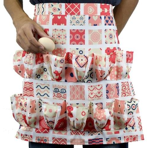 Kitchen Farm Bird Print Two-row Eggs Collecting Gathering Apron Pocket Holder