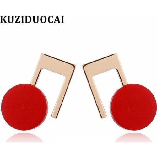 Kuziduocai 2018 New ! Fashion Fine Jewelry 5 Colors Copper Round Wood Rectangle Musical Note Stud Earrings For Women Gift E-1168