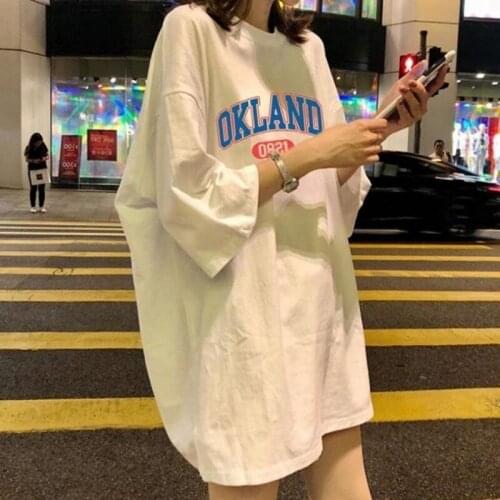 Pure cotton summer Korean style white t-shirt womens short-sleeved loose student mid-length Harajuku style half-sleeved top