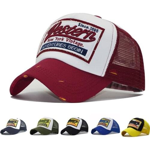 Unisex Mesh Baseball Cap Vintage Letter Embroidered Adjustable Adult Snapback Trucker Hat Breathable Back Casual Gorras Hombre