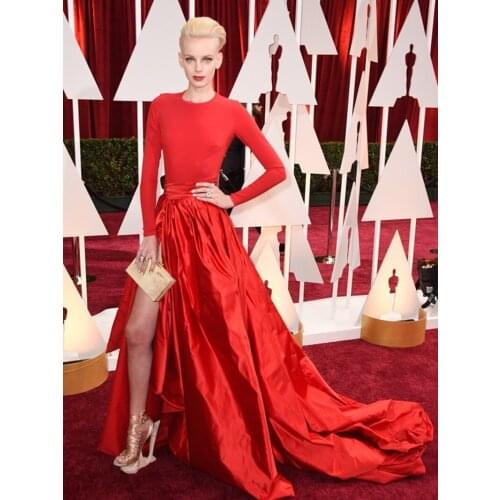 Fashionable Long Sleeves Side Split Evening Dress Floor Length Prom Gown Custom Made