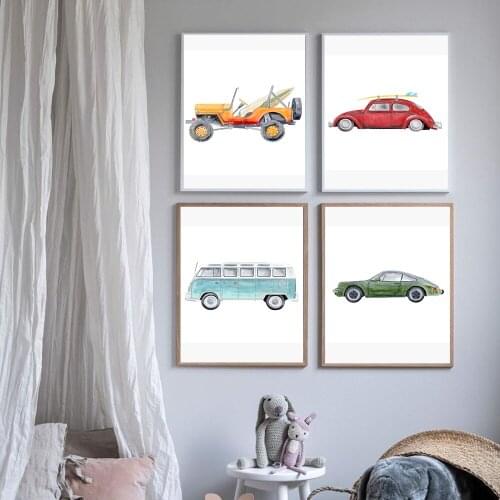 Cartoon Bus Car Poster Construction Vehicles Canvas Painting Wall Art Print Poster Nursery Baby Boy Room Decorative Pictures