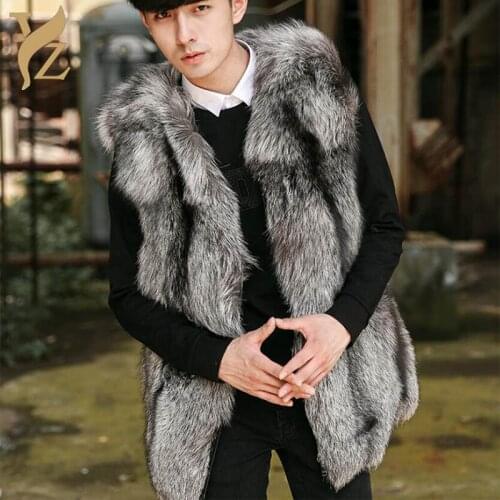 Nature Silver Fox Fur Vest For Men Autumn & Winter Outerwear Fox Fur Jacket Fashion V-neck Collar Full Pelt Fox Furs Coats 2018