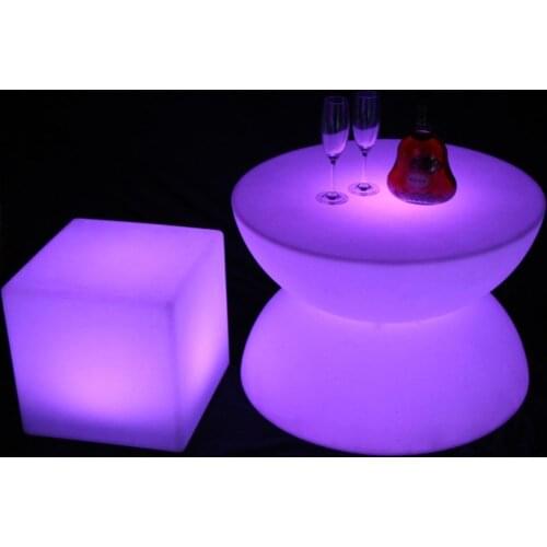LED glowing table Chair set Bar Furniture Sets SK-LF16B (D66*H44cm) 1pc+4pcs LED Cube Chair D40cm free shipping 1set