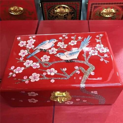 Beautiful NEW Chinese handmade classic wooden lacquer & beaming 2 layers Jewelry box