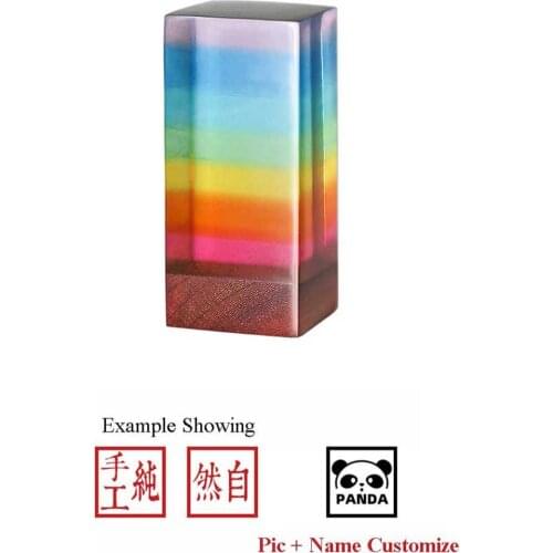 Rainbow Chinese Name Stamp Solid Wooden Signature Seal For Drawings Hand Painting Customize Resin Stamps Student Graduation Gift