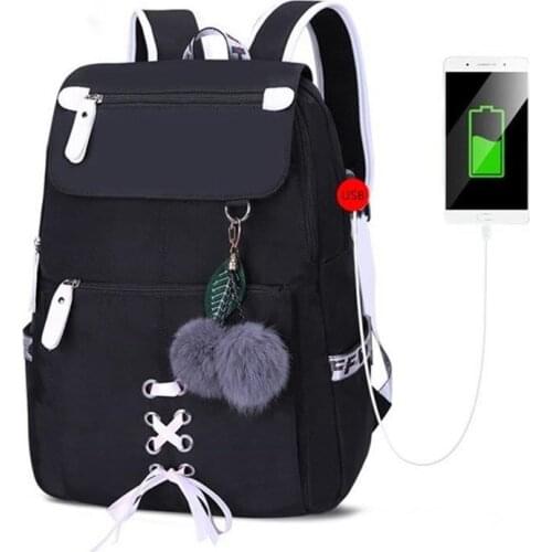 Hot school backpack for girls college school bags bookbag cute women shoulder bag fur ball bowknot backpacks for teenage girls