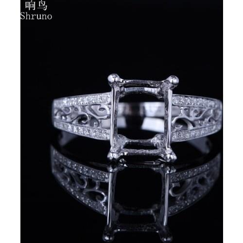 Shruno Solid 10K White Gold Natural Diamonds Fine Jewelry Semi Mount Engagement Ring Setting Fit Cushion Emerald Radiant 10x8mm